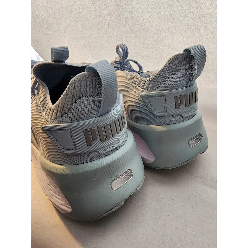 Puma Softride Sophia Eco Womens Running Shoes Light Blue Grey Knit Sneakers